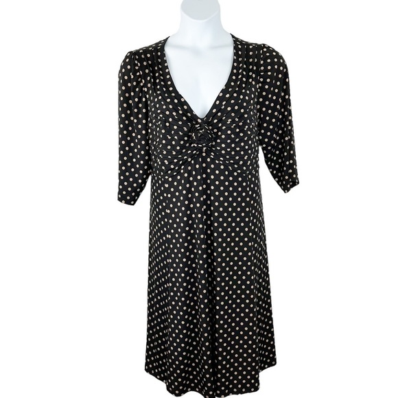 Robbie Bee Polka Dot V Neck Pleated Dress - Picture 1 of 11